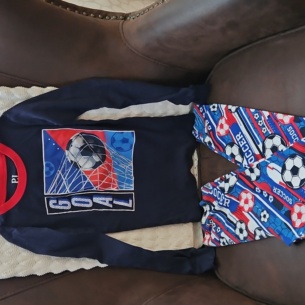 Boys Children's Place Navy Blue Soccer Goal Pajamas Size 8